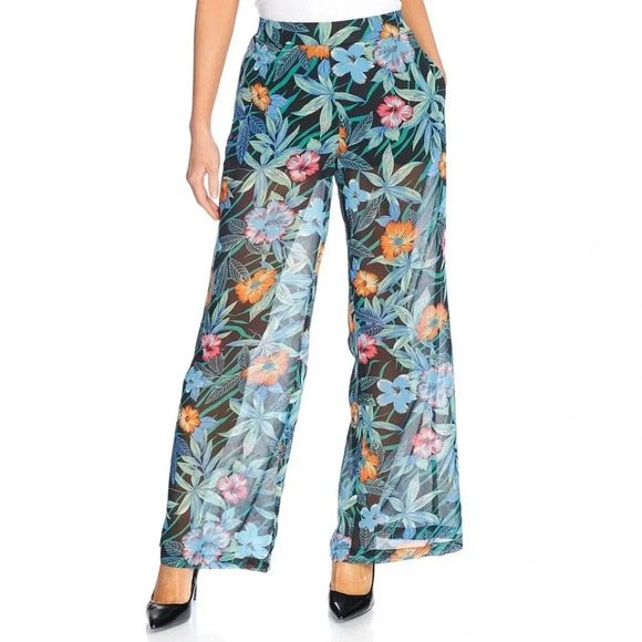 Marc Bouwer Printed Woven Sheer Leg Pants #4 - Picture 1 of 9